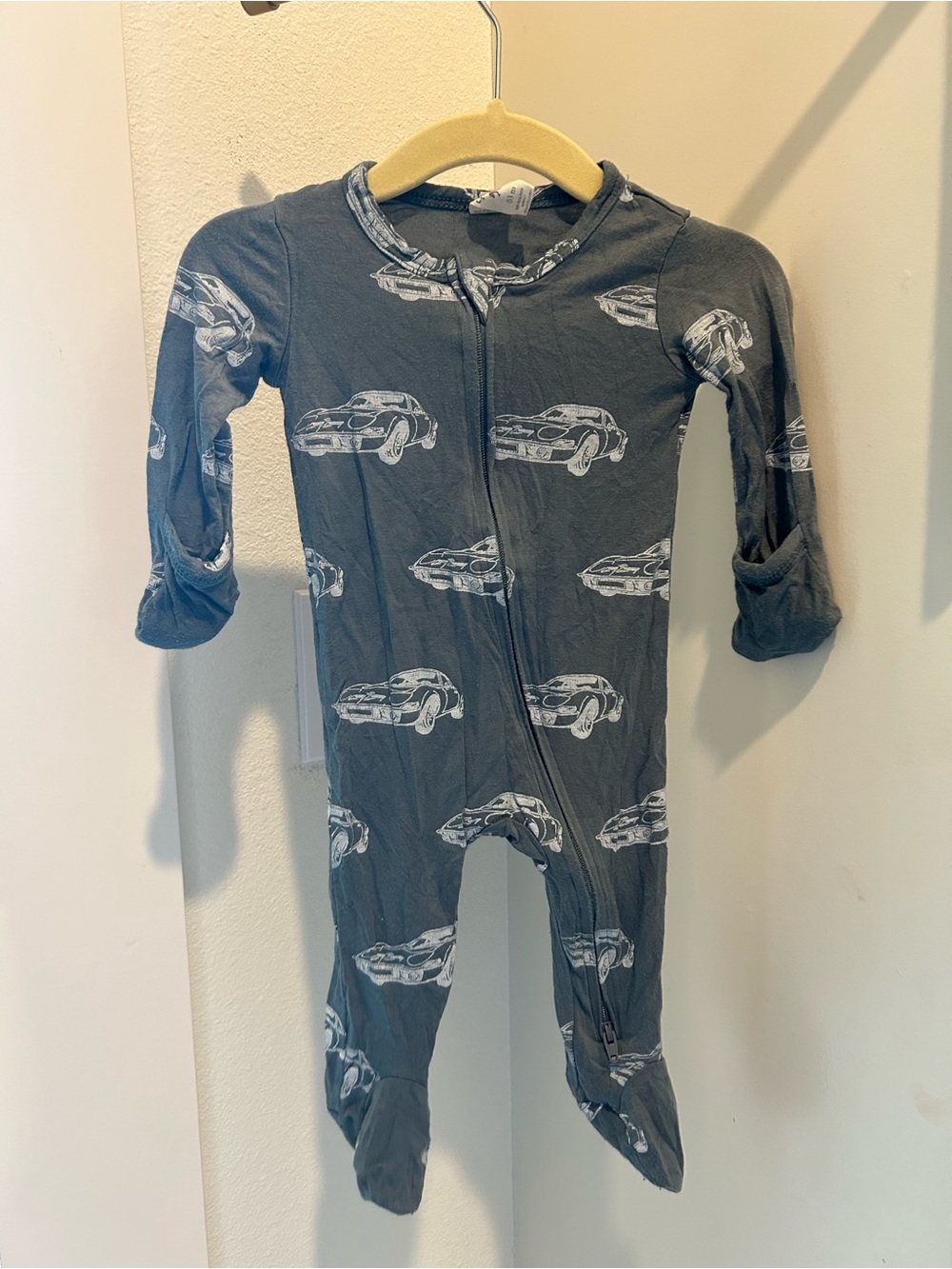 kate quinn Charcoal Gray Car-Print Footed One-Piece with Double Zipper